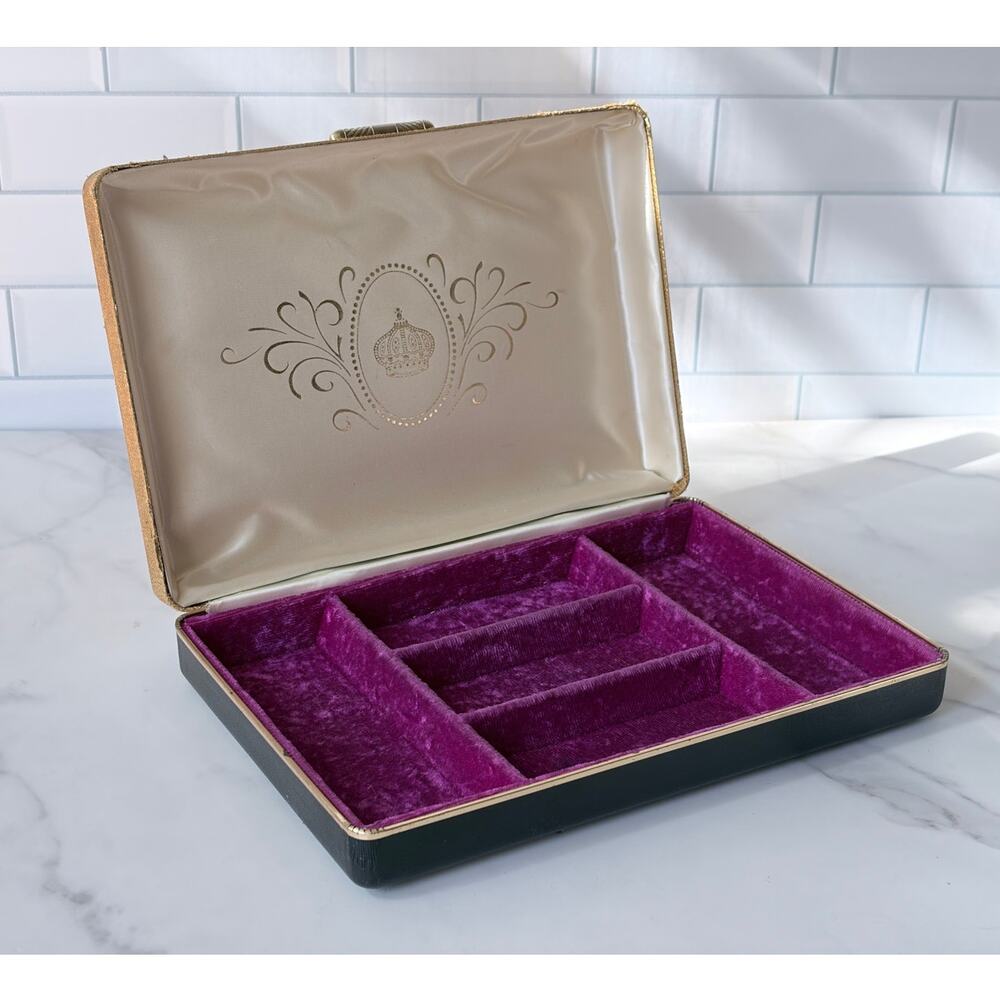 MCM Vintage Farrington Texol Jewelry Box, Purple Velvet, Mid Century Travel Case